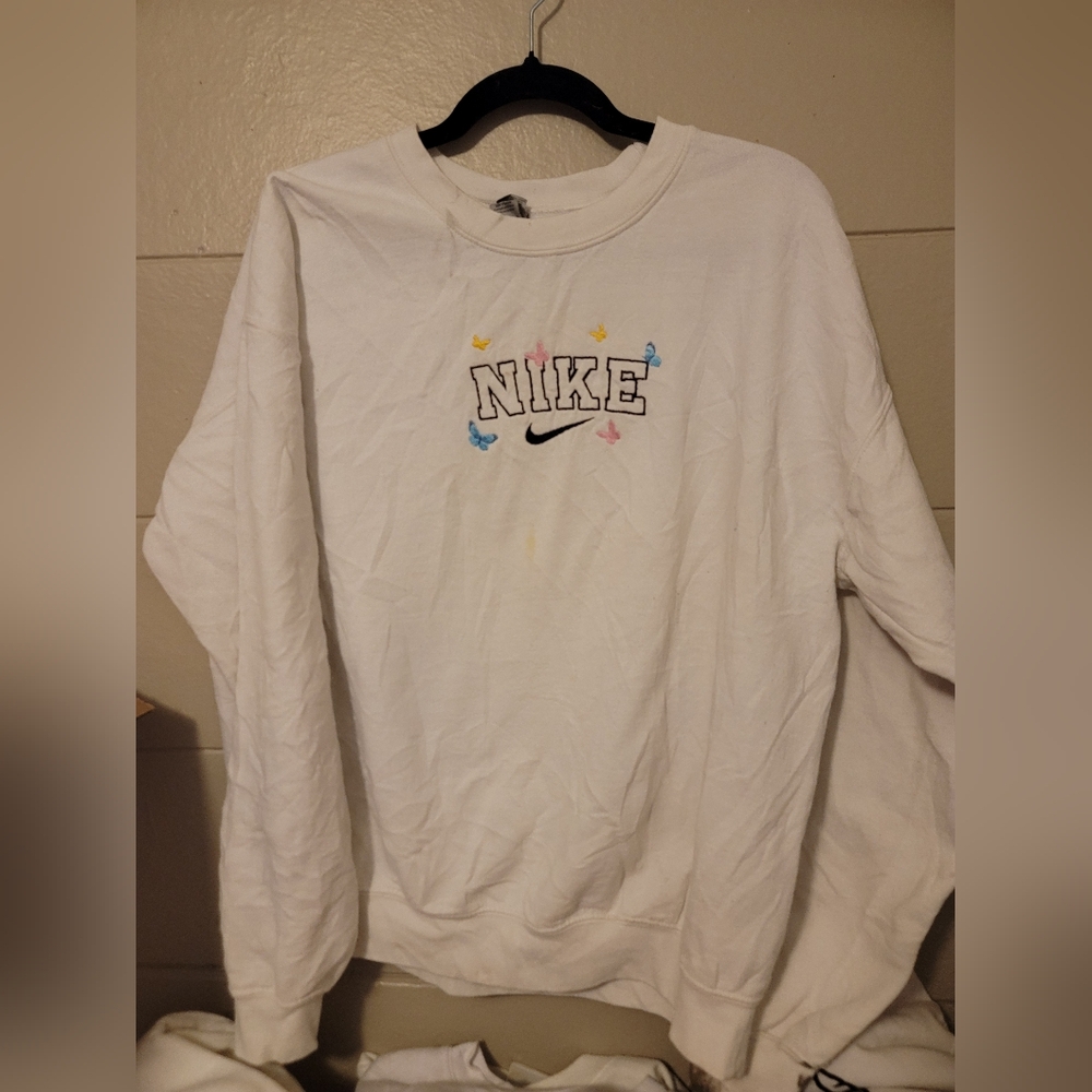 Nike White Sweatshirt with Colorful Accents